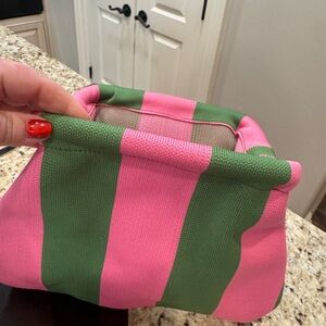 Pink and Green Striped Women's Bag